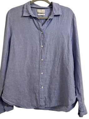 J Crew Baird McNutt Irish Linen Shirt Womens 10 Slim Fit Blue Button Up academia